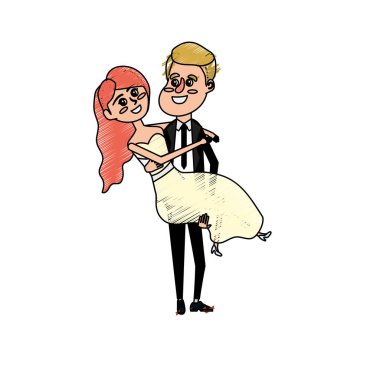 happy couple and man carrying his woman vector illustration