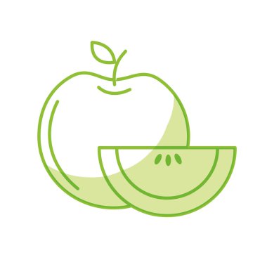 siluet lezzetli elma dilim ve egzotik yiyecek vektör çizim ile