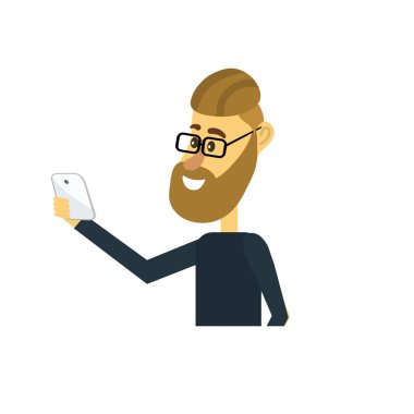 güzel adam saç modeli ve el vektör çizim içinde smartphone