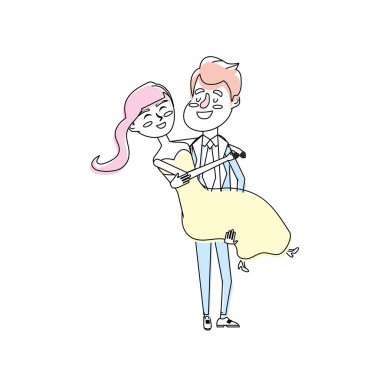 happy couple and man carrying his woman vector illustration