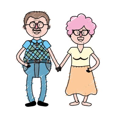 saç modeli ve gözlük vektör çizim ile yaşlı çift