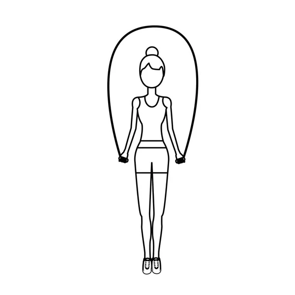 Ligne Femme Saut Faire Exercice Vectoriel Illustration — Image vectorielle