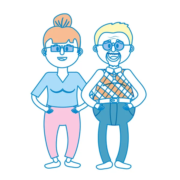 saç modeli ve gözlük vektör çizim ile yaşlı çift