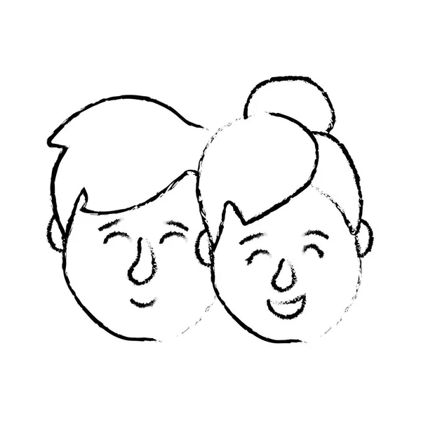 Figure Avatar Couple Tête Avec Dessin Coiffure Illustration Vectorielle — Image vectorielle