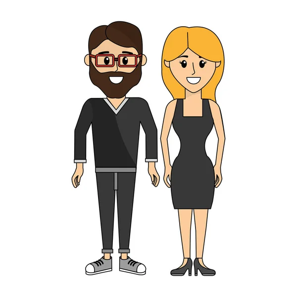 Dva Muži Brýlemi Jeho Manželka Vektorová Ilustrace Design — Stockový vektor