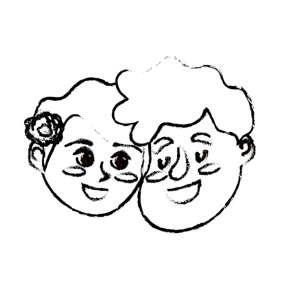 Figure Happy Couple Face Hairstyle Design Vector Illustration — Stockový vektor