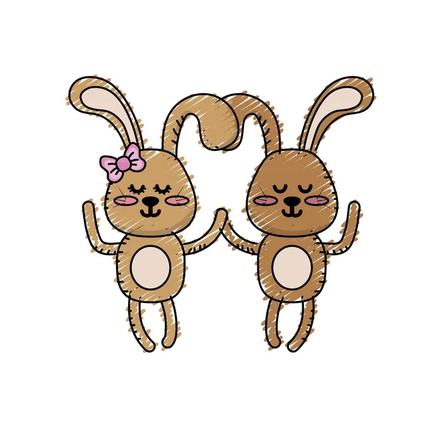 Cute Animal Couple Rabbit Together Vector Illustration — ストックベクタ