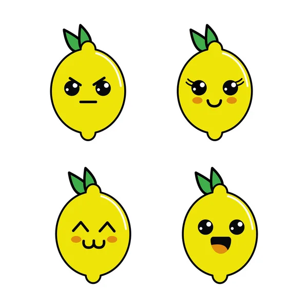 Kawaii Lemon Diferents Faces Icon Vector Illustraction Design — Stock Vector