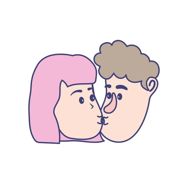 Avatar Casal Rosto Beijando Com Penteado Design Vetor Ilustração —  Vetores de Stock