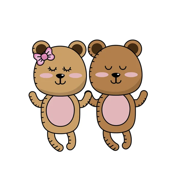 Mignon Couple Animal Ours Ensemble Illustration Vectorielle — Image vectorielle