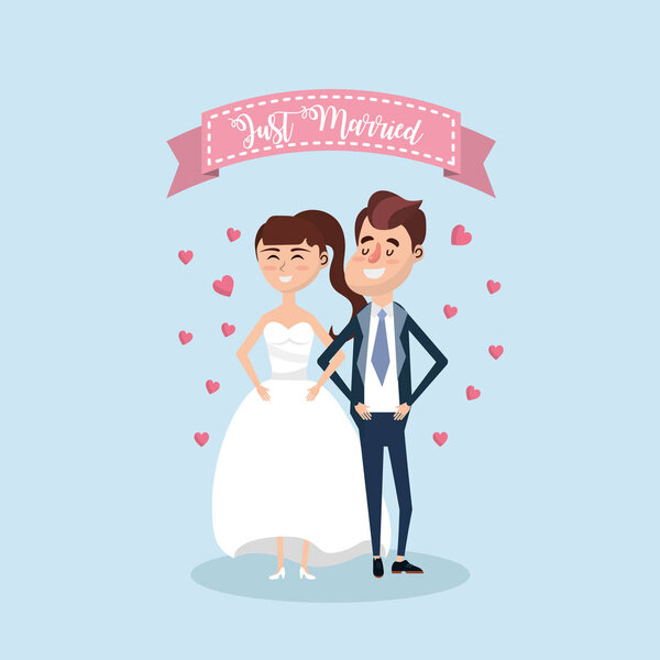 just married couple with ribbon design vector illustration