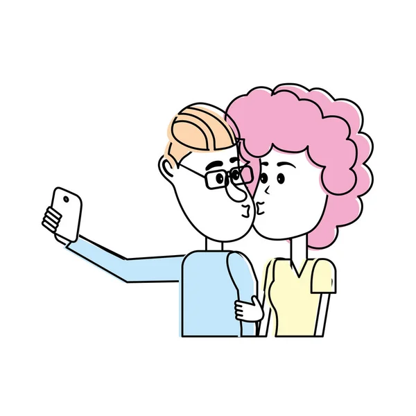 Paar Küsst Sich Und Macht Selfie Mit Smartphone Vektorillustration — Stockvektor