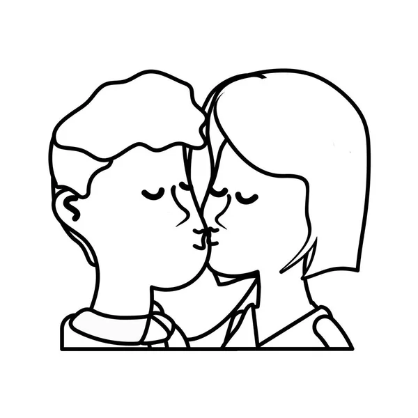 Schattig Paar Zoenen Een Romantisch Tafereel Vectorillustratie Lijn — Stockvector