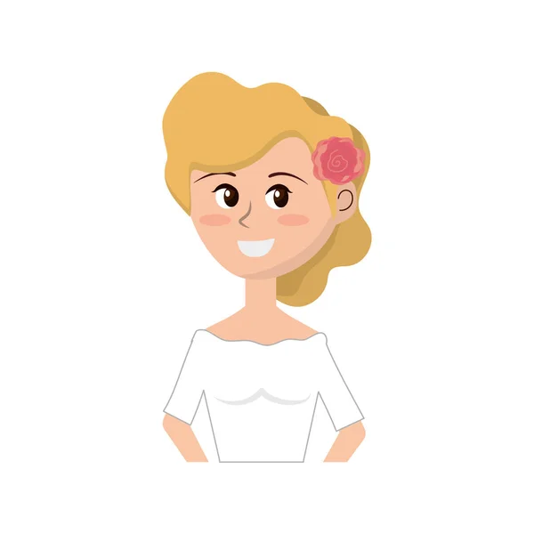 幸せな花嫁の髪型とエレガントなガウンのベクトル図 — ストックベクタ