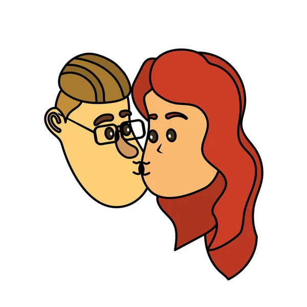 Avatar Pareja Cara Besos Con Peinado Diseño Vector Ilustración — Archivo Imágenes Vectoriales