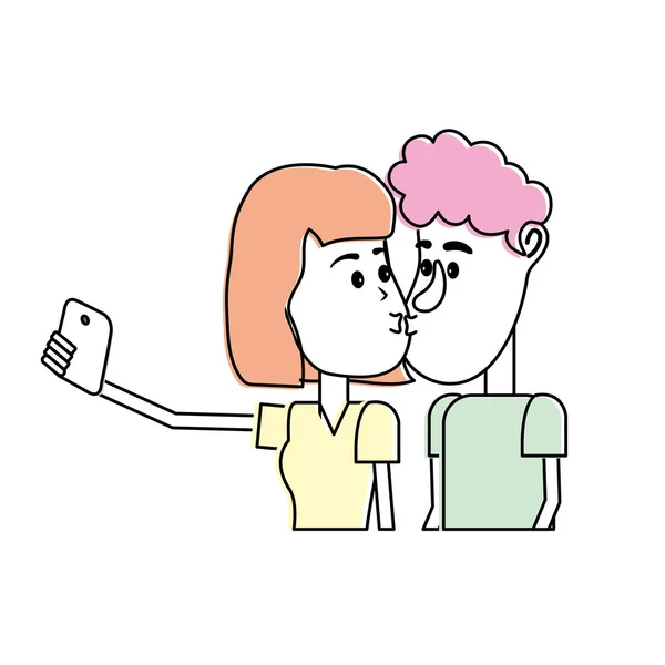 Couple Kissing Taking Selfie Smartphone Vector Illustration — Stock Vector