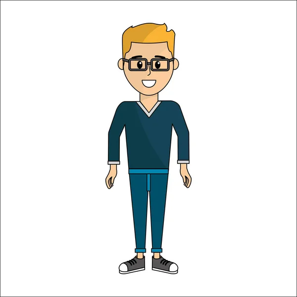 Personas Hombre Con Tela Casual Gafas Avatar Icono Imagen Ilustración — Vector de stock