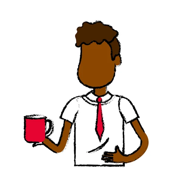 Hombre Con Taza Café Mano Ropa Elegante Ilustración Vectorial — Vector de stock