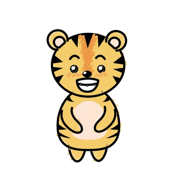 Niedlichen Tiger Wildes Tier Mit Gesichtsausdruck Vektor Illustration — Stockvektor