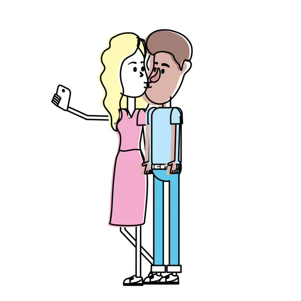 Couple Embrasser Prendre Selfie Avec Illustration Vectorielle Smartphone — Image vectorielle