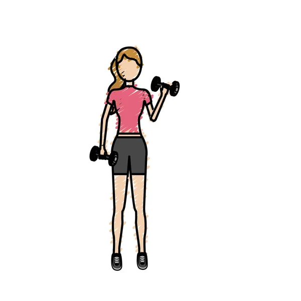 Femme Avec Haltère Pour Faire Exercice Illustration Vectorielle — Image vectorielle