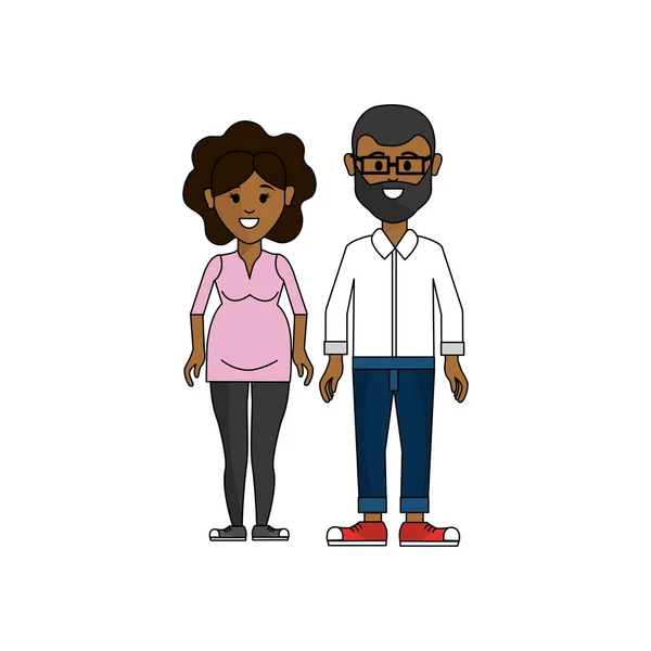 黑皮肤夫妇 与眼镜的人和妇女怀孕的向量例证设计 — 图库矢量图片