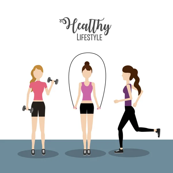 Γυναίκες Που Κάνει Άσκηση Εικονογράφηση Διάνυσμα Υγιεινού Τρόπου Ζωής — Διανυσματικό Αρχείο