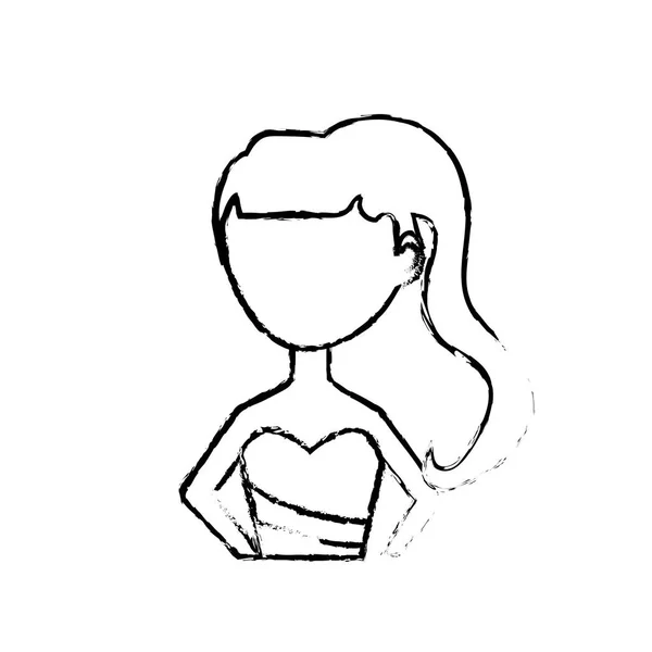 Figura Mujer Feliz Con Peinado Vestido Elegante Vector Ilustración — Vector de stock