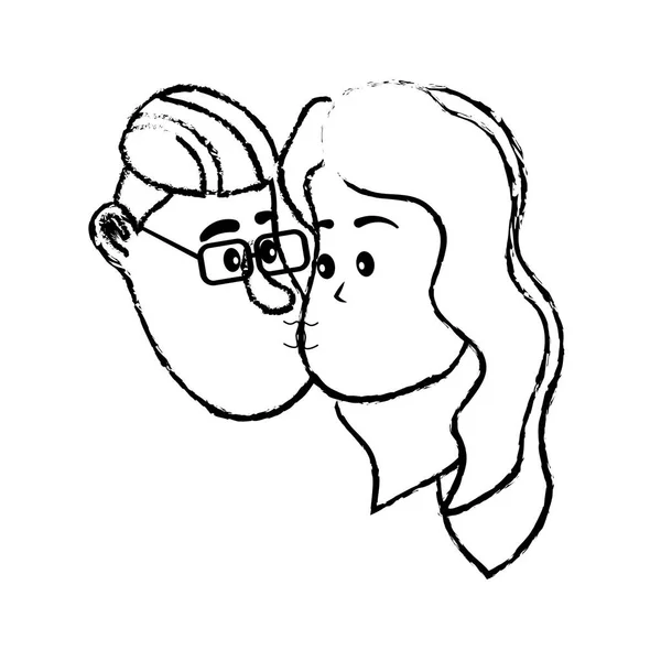 Изображение Аватара Пара Лицо Поцелуй Прической Дизайн Векторной Иллюстрации — стоковый вектор