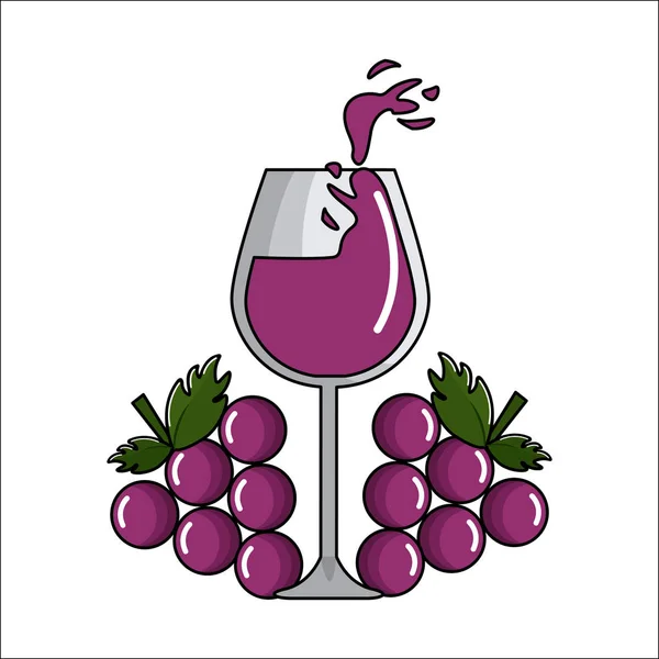 Verre Éclaboussure Vin Avec Icône Raisin Dessin Vectoriel Illustration — Image vectorielle