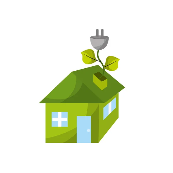 電源ケーブルをエネルギーのベクトル図を減らすために葉を持つ家 — ストックベクタ