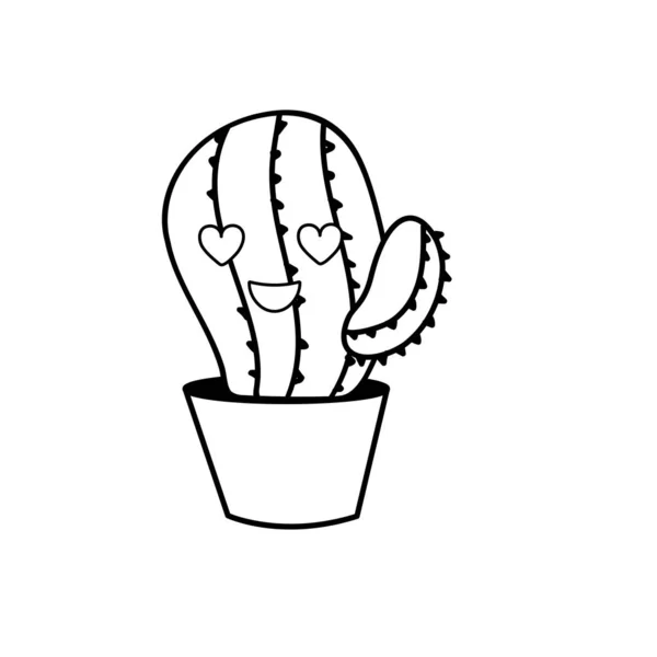 Linia Kawaii Ładny Miłości Kaktus Roślina Wektor Ilustracja — Wektor stockowy