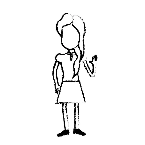 Figura Menina Bonita Com Mão Para Cima Vestido Agradável Ilustração —  Vetores de Stock