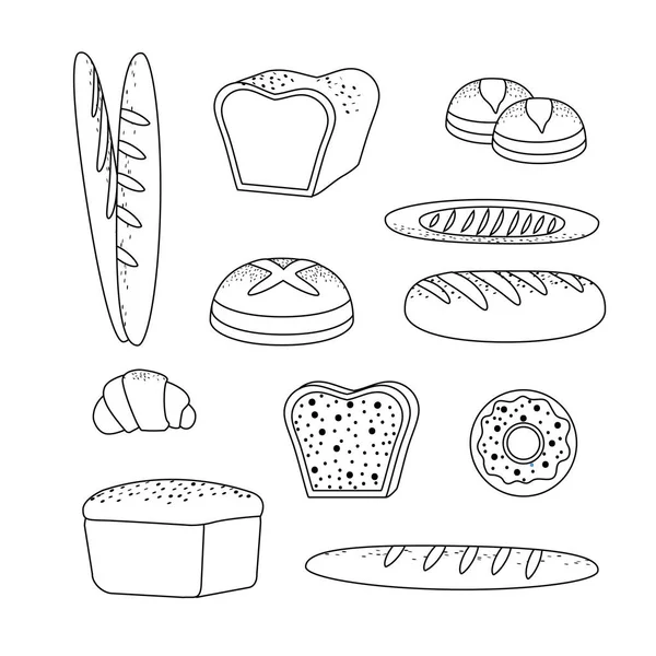 Ekmek Lezzetli Taze Farklı Çeşitleri Vektör Illüstrasyon — Stok Vektör