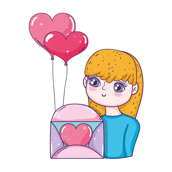 Dia Dos Namorados Cartão Saudação Com Menina Bonito Ilustração Vetorial — Vetor de Stock