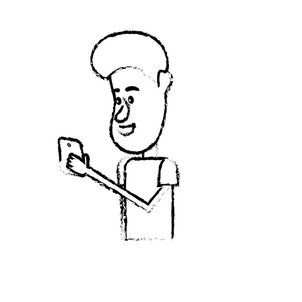 Şekil Güzel Adam Saç Modeli Vektör Çizim Içinde Smartphone — Stok Vektör