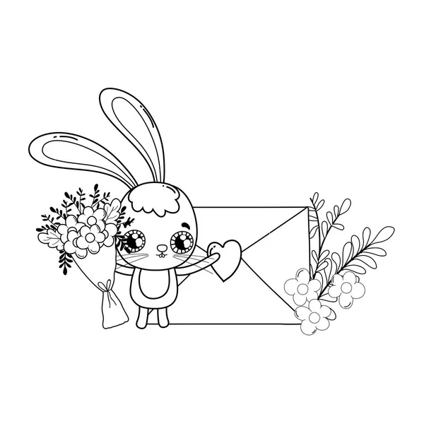 Conejo Con Corazones Día San Valentín Tarjeta Felicitación Ilustración Vectorial — Vector de stock