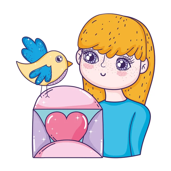 かわいい女の子とバレンタインのグリーティング カード ベクトル図 — ストックベクタ