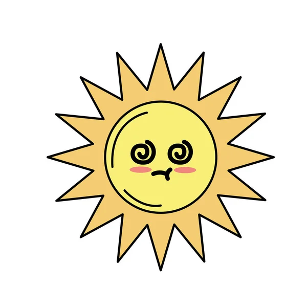 Kawaii Schattig Ziek Zon Emoji Vectorillustratie — Stockvector