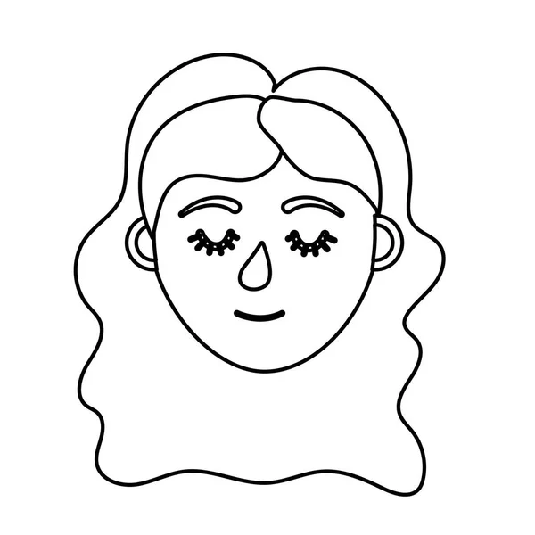 Line Woman Head Closed Eyes Hairstyle Vector Illustration — Stock Vector