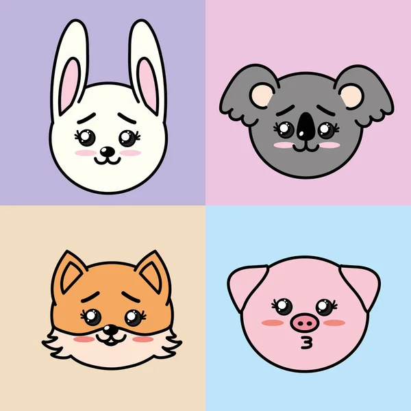 sevimli ve sevecen hayvan ifadeleri ile vektör çizim ayarla