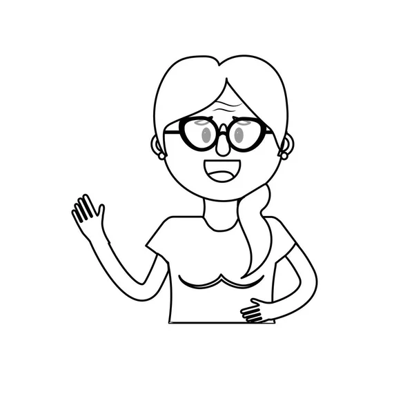 Linie Alte Frau Mit Brille Und Frisur Vektor Illustration — Stockvektor