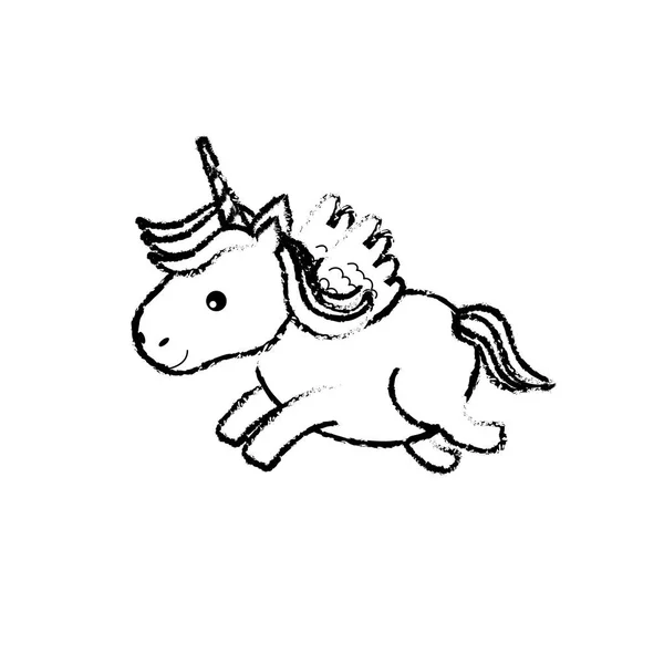 Figure Licorne Mignonne Avec Corne Ailes Dessin Vecto Illustration — Image vectorielle