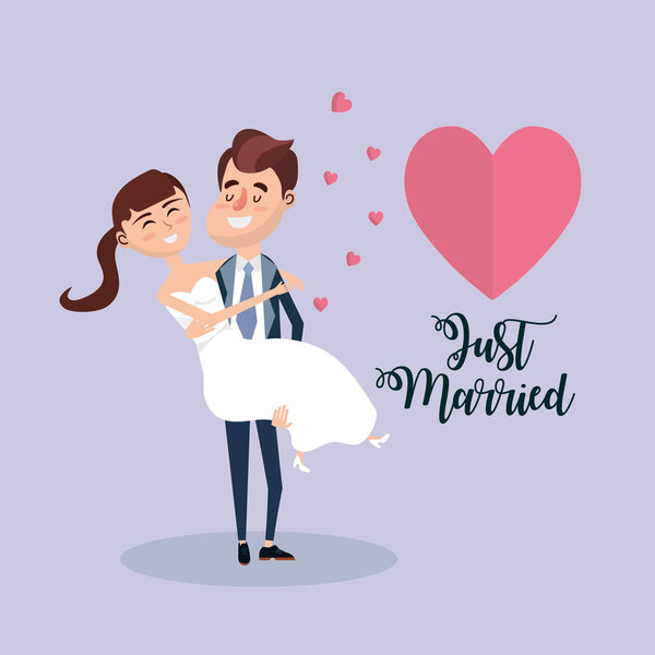 couple married with hearts and romantic celebration vector illustration