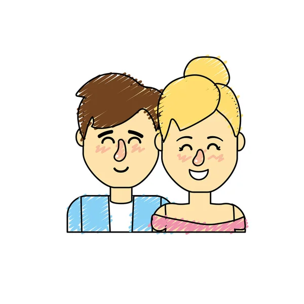 Belo Casal Com Desenho Penteado Ilustração Vetorial — Vetor de Stock