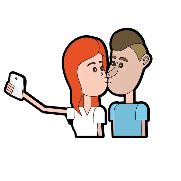 Couple Embrasser Prendre Selfie Avec Illustration Vectorielle Smartphone — Image vectorielle