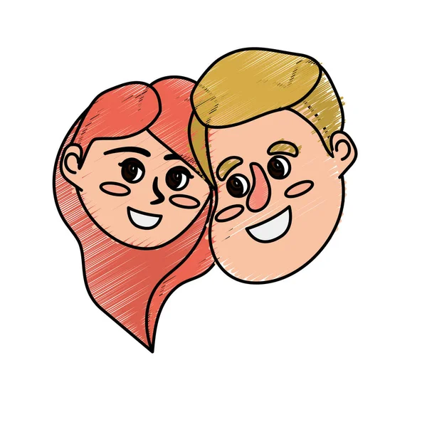 Heureux Couple Visage Avec Illustration Vectorielle Conception Coiffure — Image vectorielle