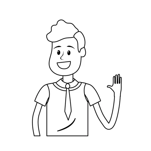 Линия Симпатичный Мужчина Поднятой Рукой Красивой Одеждой Векторная Иллюстрация — стоковый вектор