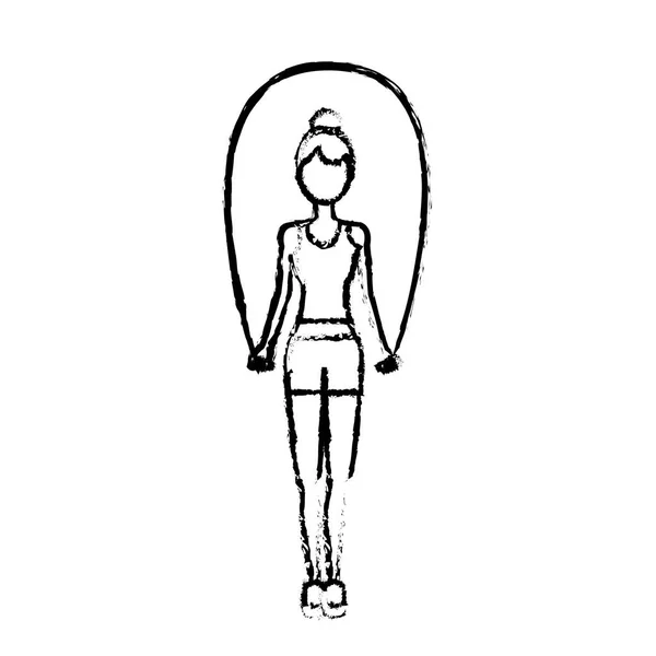 Figura Mulher Pulando Para Fazer Exercício Vetor Ilustração — Vetor de Stock