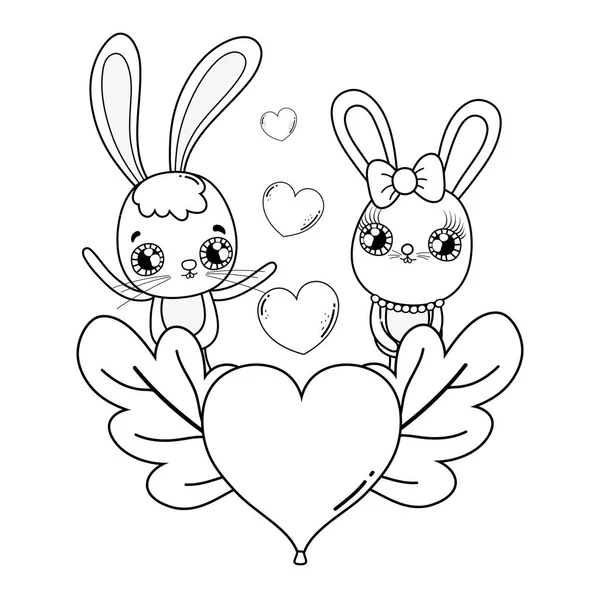 Valentines Gratulasjonskort Med Søte Kaniner Vektorillustrasjon – stockvektor